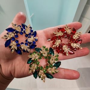 Brooch Wreath, Christmas Jewelry, Brooch Green, Brooch Red, Brooch Blue.